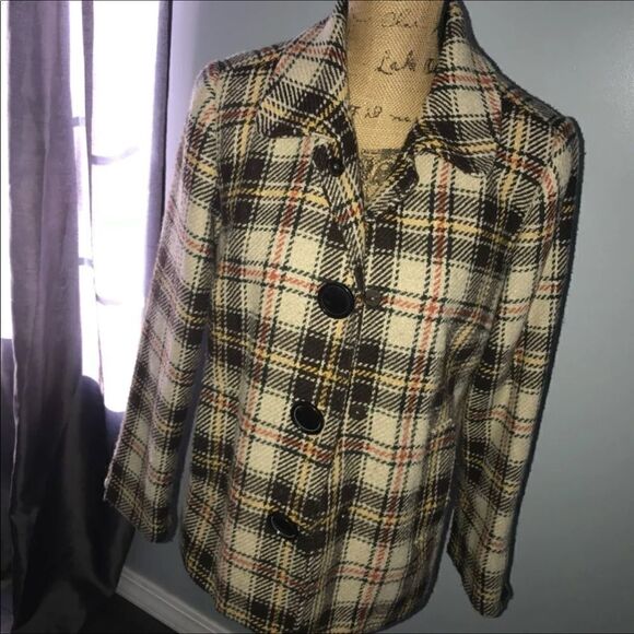 Relativity brown plaided brown pea coat size 8 - Picture 4 of 5